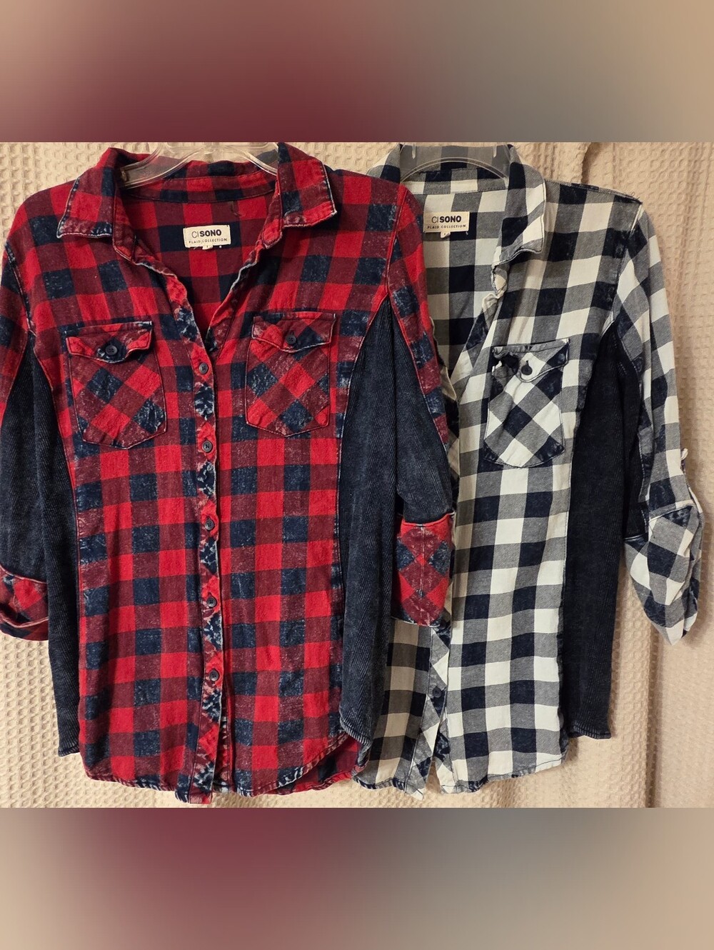 Bundle Of 2 CI SONO Plaid Shirts Bundle – Red & Black/White Buffalo Check)
